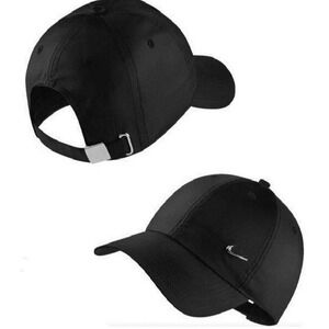 Nike Cap Men's Heritage 86 Swoosh Metal Cap Baseball Golf Adjustable Black Hat